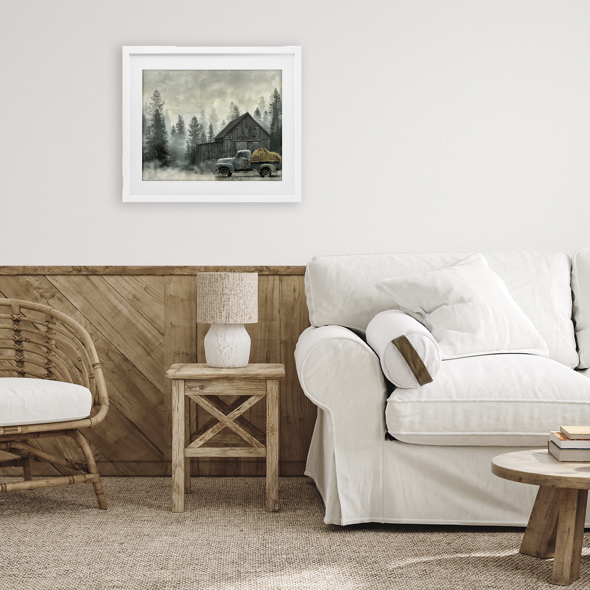 Stupell Industries Vintage Pickup at Misty Barn White Framed Print Under Glass, design by Imagine It Images