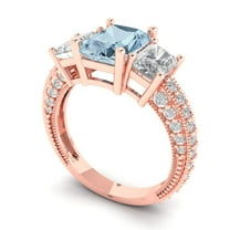 3.61 ct Emerald Cut Natural Aquamarine Three-Stone Engagement Ring for Women in 18K Rose Gold
