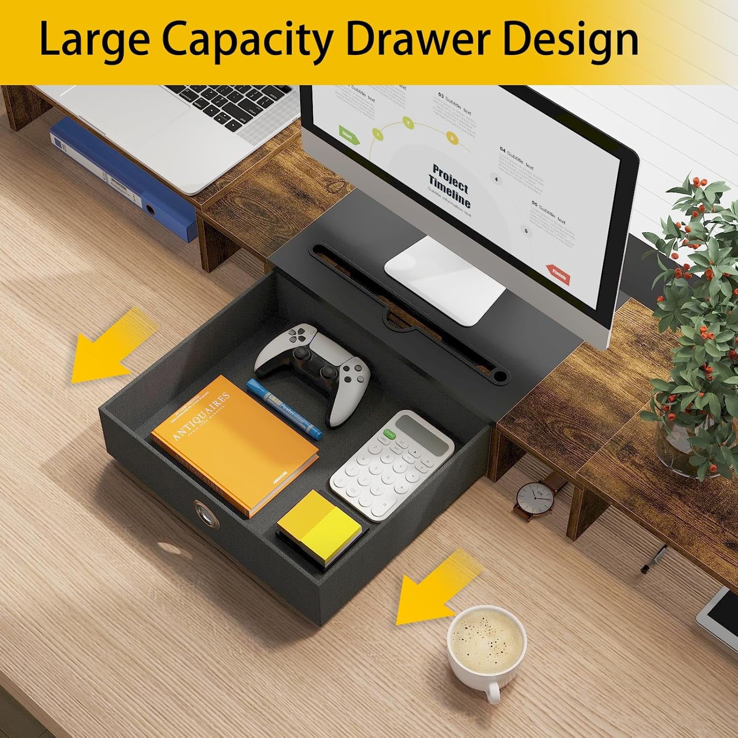 Triple Dual Monitor Stand Riser with Drawer  Large Adjustable for 2~3 Monitors Solt for Phone Tablet Desktop Organizer