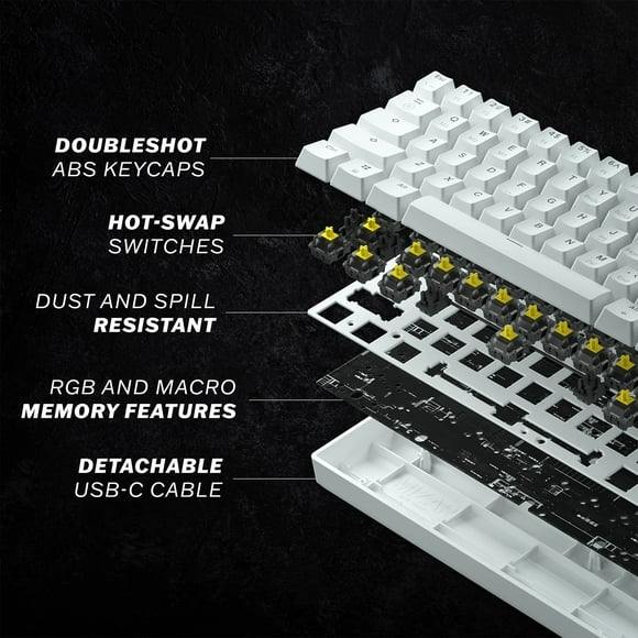 HK GAMING GK61s Mechanical Gaming Keyboard - 61 Keys Multi Color RGB Illuminated LED Backlit Wired Programmable for PC/Mac Gamer (Gateron Mechanical Brown White)