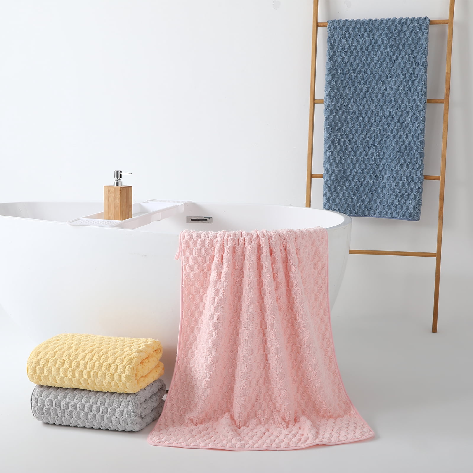 REDKISS 4-Pack Microfiber Bath Towels, 27x54 Quick Dry Waffle Towels Set. Multicolor Cloud Texture Super Absorbent Bath Towel for Bathroom.