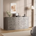 thumbnail image 3 of 12 Drawers Wooden Dressers for Bedroom, Wood Chest of Drawers Clothes Storage Organizer for Living Room, Hallway, Modern Wide TV Stand Dresser for 65 Inch TV, 61" W × 15.8" D, 3 of 9