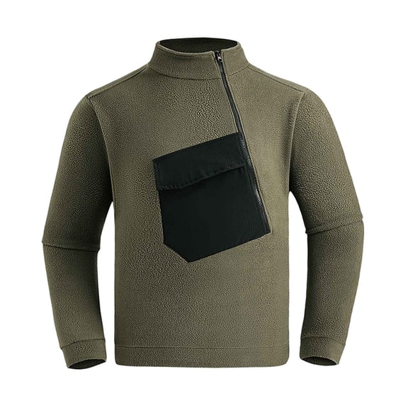 ZCFZJW Fall Mens Fashion Fleece Sherpa Sweatshirts Casual Long Sleeve Crewneck Pullover Tops Lightweight Irregular Zip up Outwear Jacket Army Green S