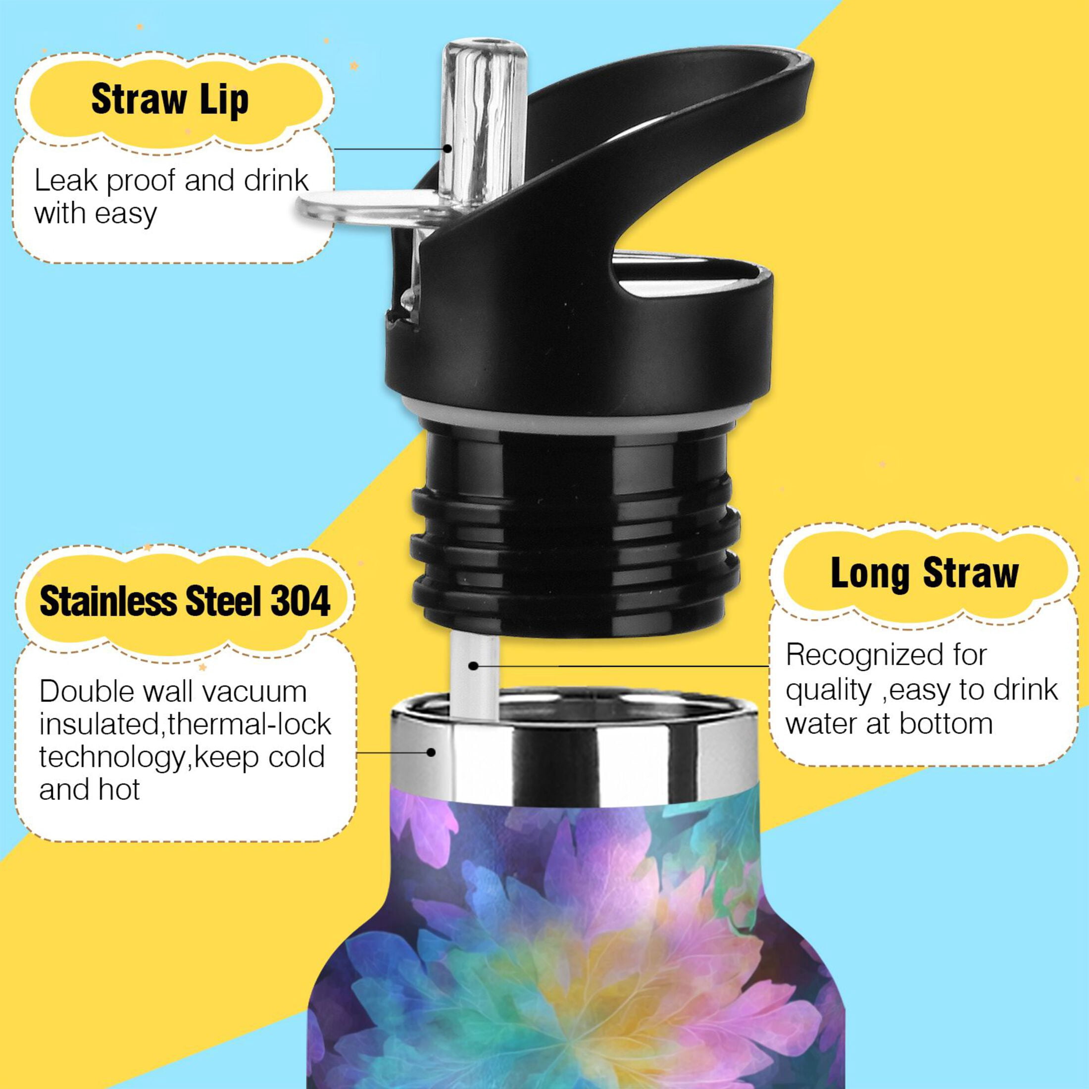600ML Stainless Steel Insulated Cup Sports Water Bottle Portable Thermos Cup Water Glasses Insulated Tumblers Convenient and Durable Purple Tie-dye