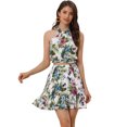thumbnail image 1 of Conjunto de 2 piezas para mujer con cuello halter floral sin mangas con falda corta Blanco M, 1 of 5