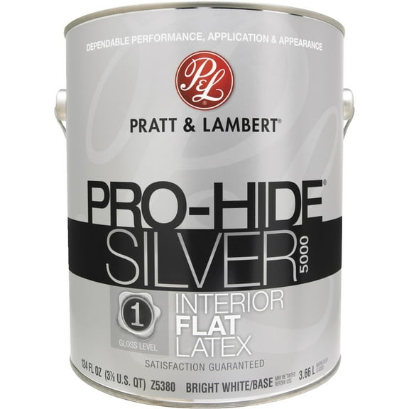 Pratt & Lambert Pro-Hide Silver 5000 Z5300 Z5380-16 Interior Paint, Flat, Bright White, 1 gal