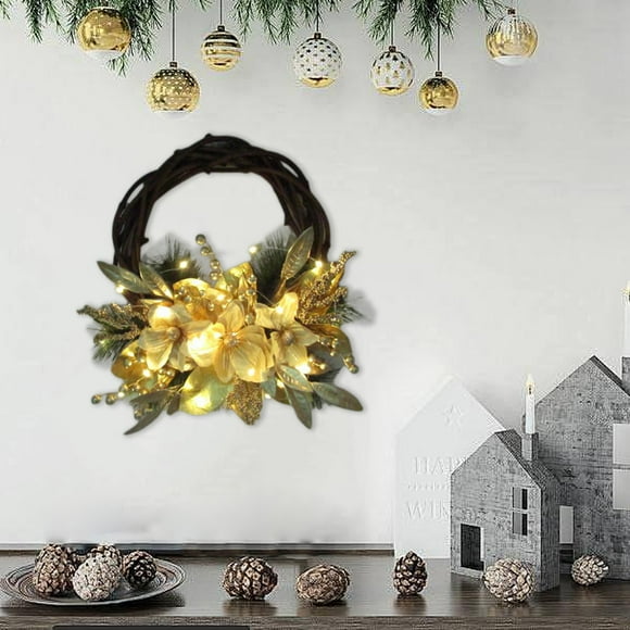 Light Up Wreath Christmas, Christmas Decor - Luminous Christmas Wreath Rattan Door Hanging Half Tree Christmas Window Decoration Rattan Door Hanging