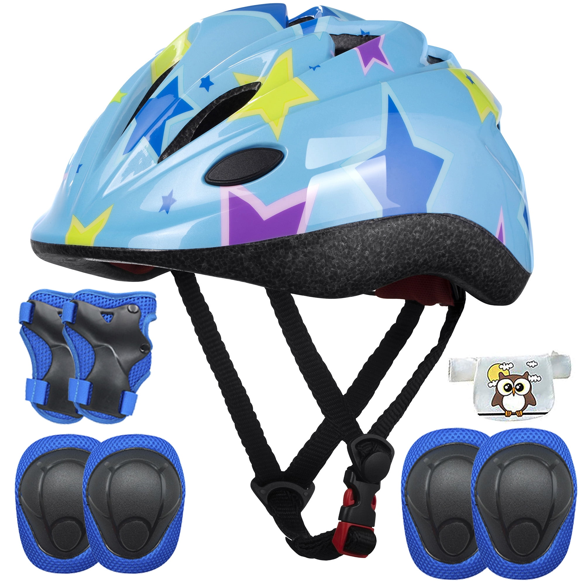US 7Pcs_Protect Gear Outfit Kid Adjustable Helmet Knee Wrist Guard Elbow Pad Set