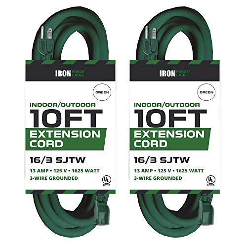 2 Pack of 10 Ft Outdoor Extension Cords 16/3 Durable Green 3 Prong