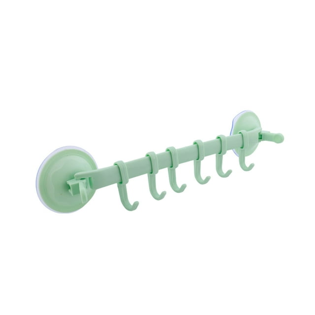 Bewildely Colgador de pared Vacío 6 Ganchos Estante Soportes colgantes Ventosa Succionador Almacenamiento Sin costuras Multiusos para el hogar Juegos de accesorios de baño Verde