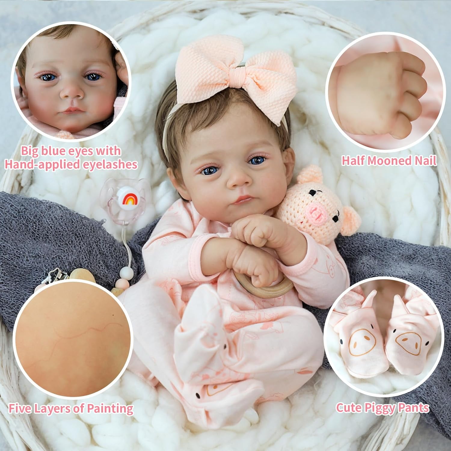 Realistic Reborn Baby Dolls - 18 Inch Lifelike Newborn Baby Dolls Adorable Girl, Real Life Baby Doll with Accessories Reborn for Birthday, Christmas, Education Gift