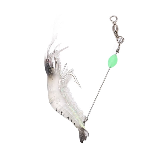 6PCS Luminous Fake Wood Shrimp Soft Silicone Lures Artificial Baits with Bead Swivels Hook