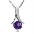 thumbnail image 1 of Pendentif Solitaire Rond en Améthyste - Collier en Argent Sterling.70 ct Chaîne 18 Po., 1 of 1