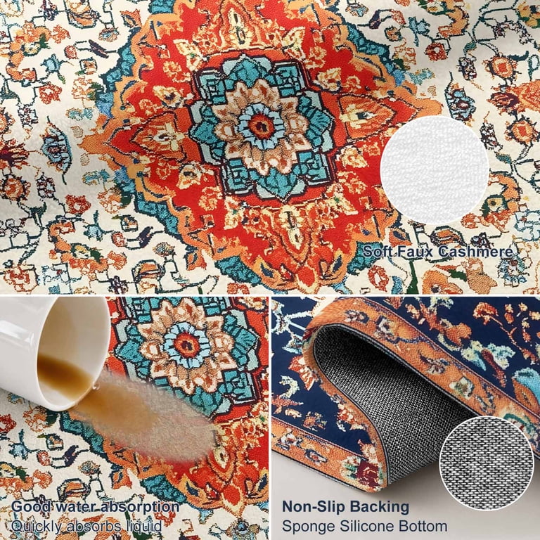 Patterned Rug Orange 4x6 Area Rugs for Living Room Orange Floral Washable Non-Slip Rug ...