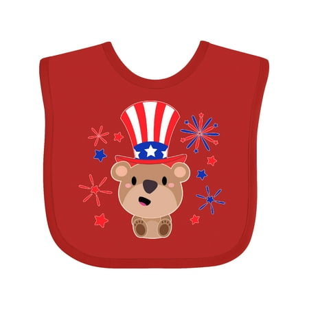 

Inktastic 4th of July Cute Bear with Blue and Red Fireworks Gift Baby Boy or Baby Girl Bib