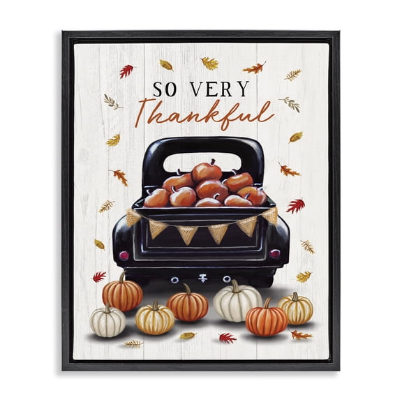 Stupell Industries Rustic Lodge Autumnal So Very Thankful Black Floating Frame Canvas Art, 17 x 21, by Elizabeth Tyndall