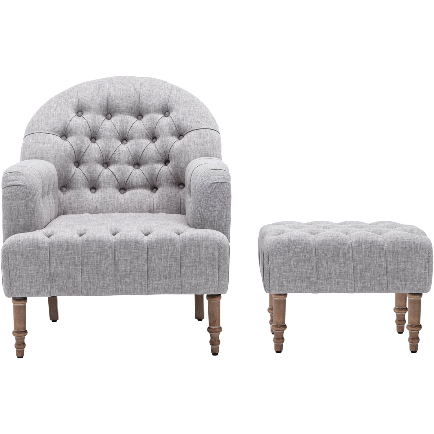 Kadyn Arm Chair for Bedroom, Mid Century Accent Chair with Linen Fabric and Ottoman, Button-Tufted Upholstered Chair Set, Gray