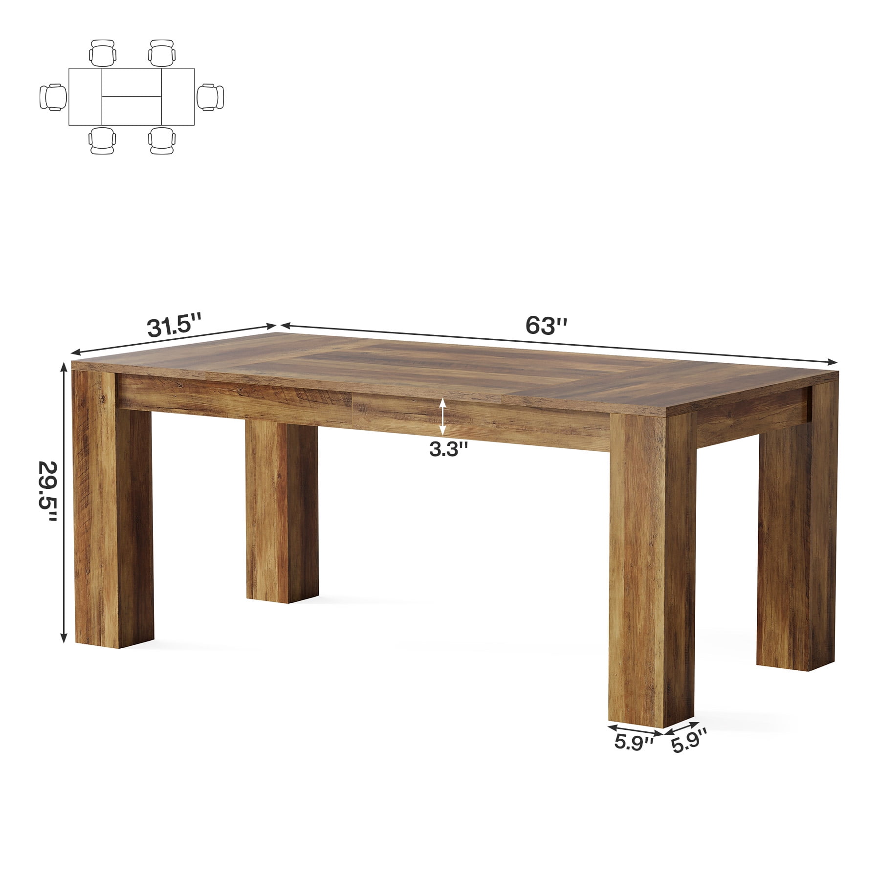 Tribesigns 63-Inch Brown Dining Table, Farmhouse Wooden Rectangular Kitchen Dinner Table