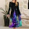 thumbnail image 2 of Women's Christmas Printed Fashionable Loose Round-Neck Dress for Casual Comfort and Holiday Festivities with Vintage Print,Dark Purple,L, 2 of 5