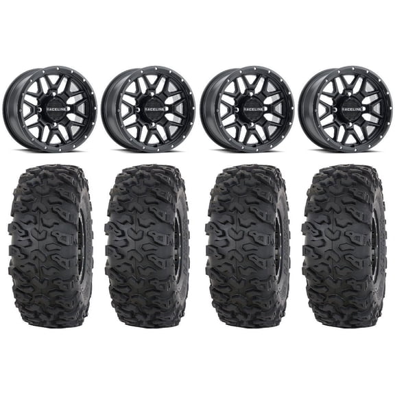 Raceline Krank 15" Wheels Black 32" Roctane T4 Tires Polaris RZR XP 1000 / PRO XP / Ranger XP 900/1000