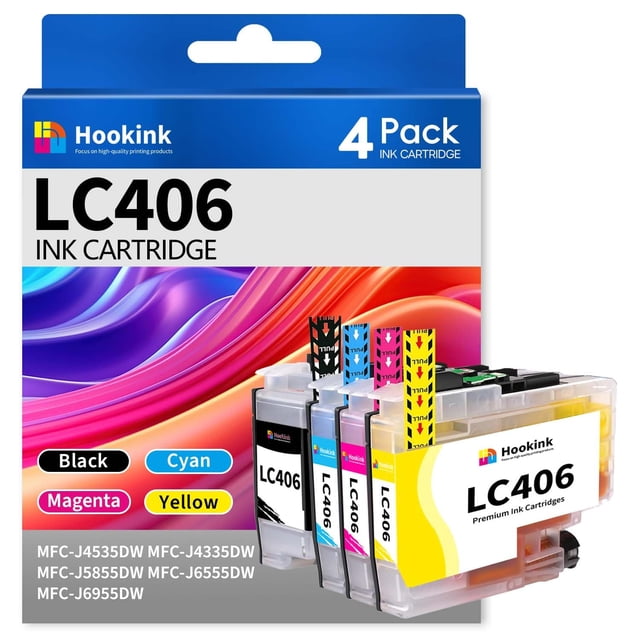 Cartucho de tinta Hookink LC406, paquete de 4, negro, cian, magenta y amarillo