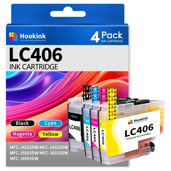 Cartucho de tinta Hookink LC406, paquete de 4, negro, cian, magenta y amarillo