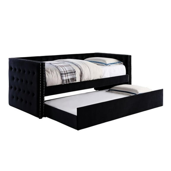 Furniture of America Marlene Contemporary Fabric Daybed with Trundle in Black