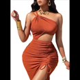 thumbnail image 2 of Vestido Sin Mangas con Abertura en el Hombro, Color Marrón M, 2 of 10