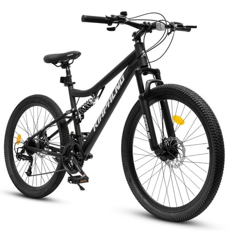 26 Inch Mountain Bike Dual Suspension, 21 Speed Women Bike with Dual Disc Brakes, Steel Frame Mountain Bicycle for School Work Short Trip Camping, Black