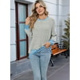 thumbnail image 4 of Long Sleeve Shirts for Women Tunic Tops Loose Fit Cute Casual Color Block Ribbed Knit Tops Sweaters Grey S, 4 of 9