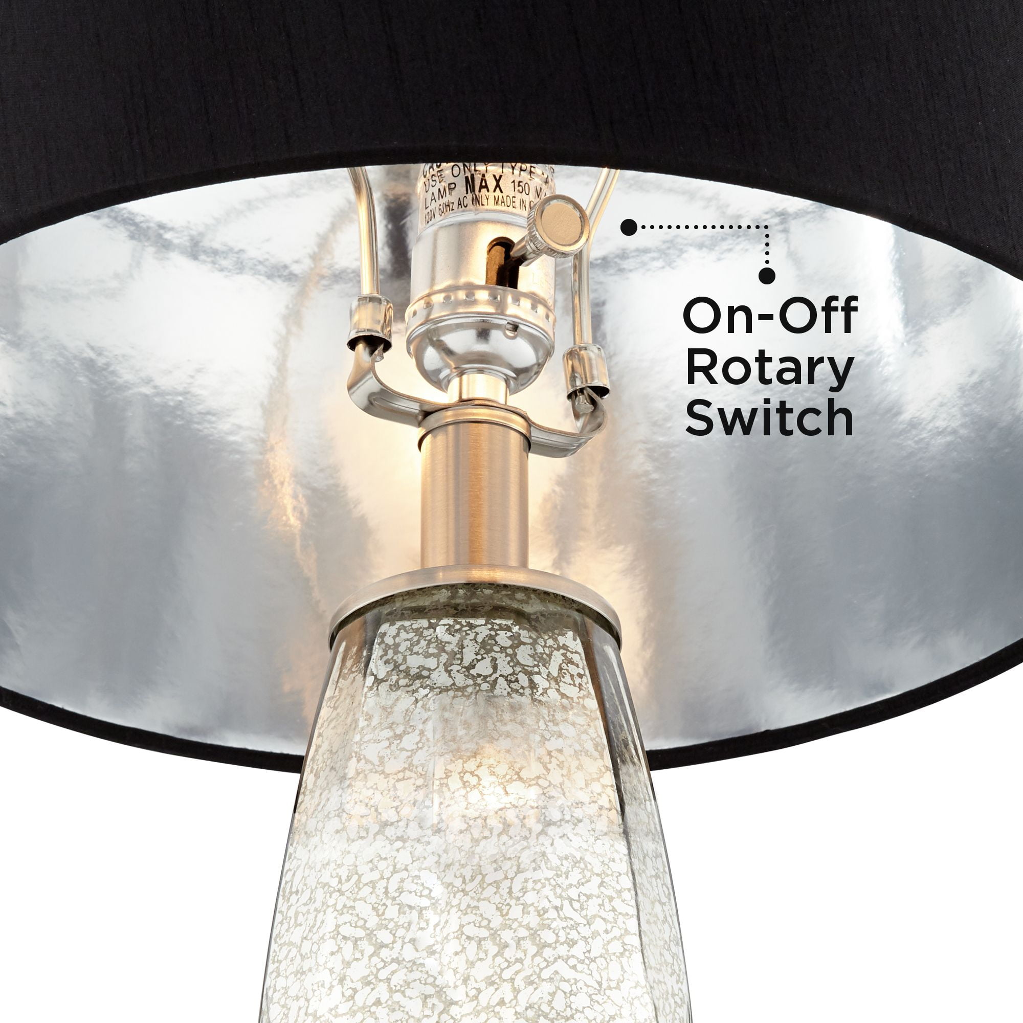 Regency Hill Landro Modern Mid Century Table Lamps 27 1/2" Tall Set of 2 Mercury Glass Black Drum Shade for Bedroom Living Room Bedside Office Family