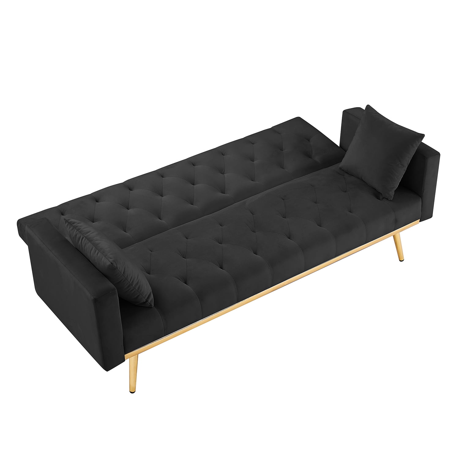 Kadyn Upholstered Convertible Futon Couch, Folding Sofa Bed with Armrests, Modern Velvet Futon Sofa Bed for Living Room, Compact Living Space, Black