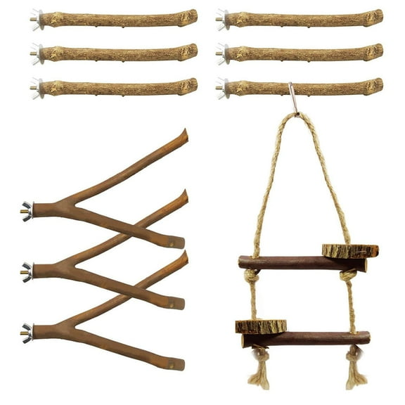 LOLIPPYY Bird Play Stand Wooden Parrot Training Toy 10Pcs 7.9X5.8X1In