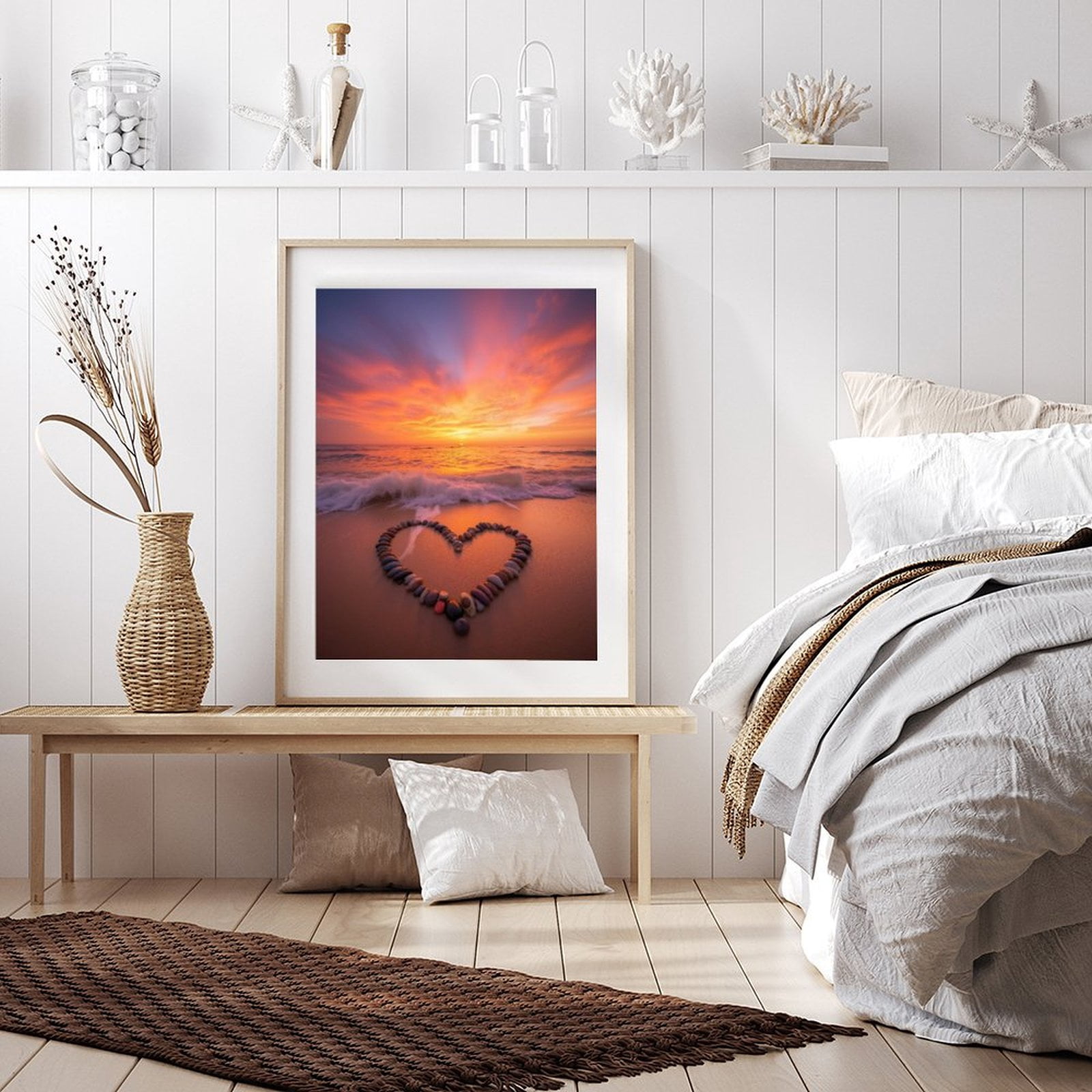 Diamond Art Kit for Adults, Sunset Beach Heart Stones Scene Diamond Painting for Adults Beginners, DIY Diamond Art Painting Kits, 5D Diamond Painting Crafts for Home Decor 12x16 Frameless