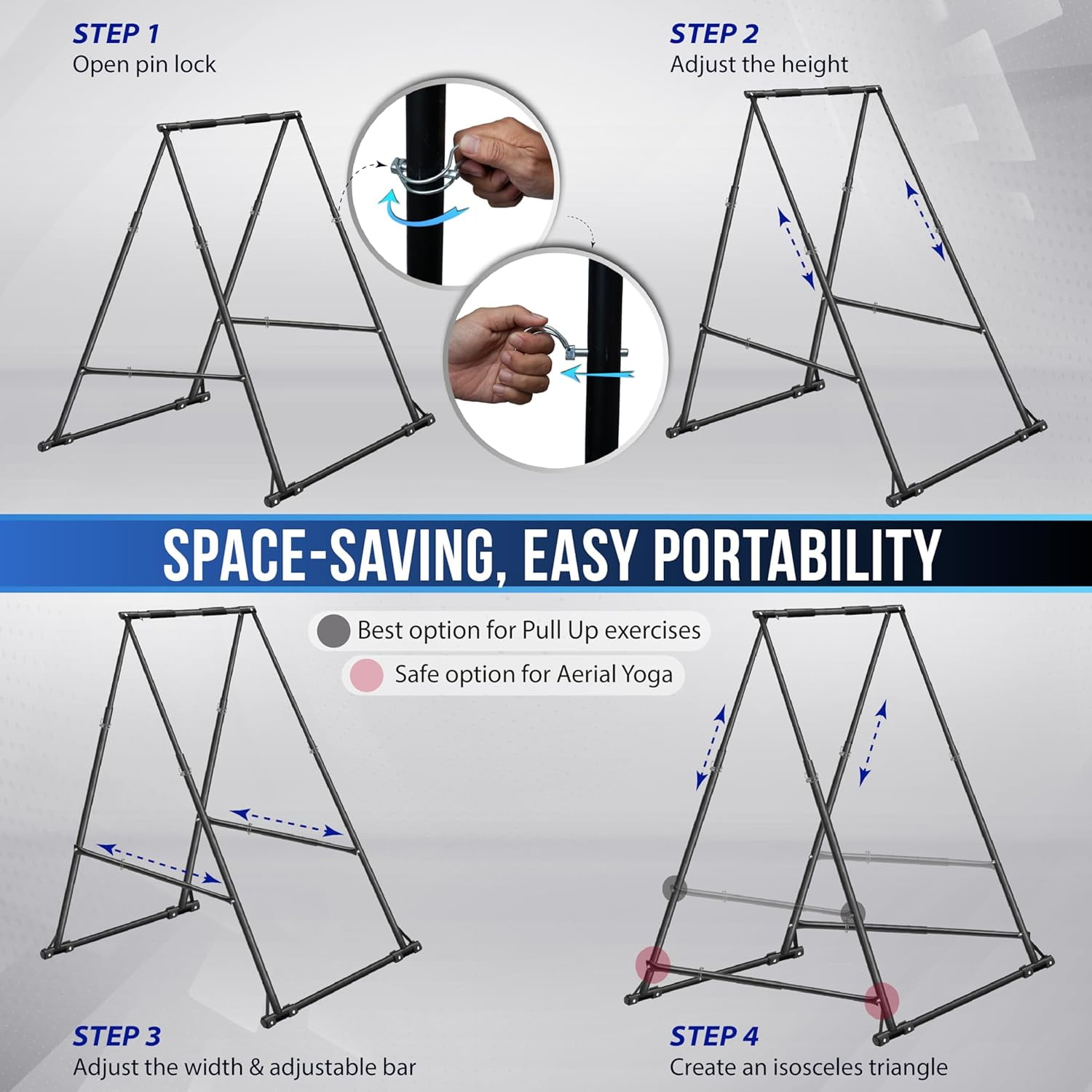 Yes4All 126 Levels Adjustable Free Standing Pull Up & Chin Up Bar Non Slip Rubber Feet