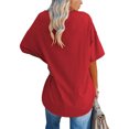thumbnail image 4 of Hauts Rouges pour Femmes, T-Shirt d'Été Ample à Épaules et Col en V, Mode Couleur Unie, Manches Courtes, Blouse pour Sortir, 4 of 5