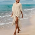 thumbnail image 2 of Uaswgudfs Women's Collared Button Down Swimsuit Cover Up Knot Front Side Split Maxi Beach Kimono Dress for Summer Pool Vacation Beige Free Size, 2 of 9