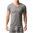 thumbnail image 2 of Blusas y camisas de manga corta con cuello en V para hombre, blusas casuales de moda de color sólido con cuello en V, blusas de verano de manga corta, camisas superiores, camisa de poliéster para muje, 2 of 3