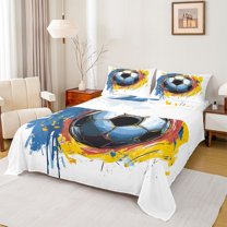 Homewish Gamer Soccer Full Size Sheets 4-Piece for Female Men Adults,Graffiti Splash Breathable Bed Sheets,Sport Theme Lightweight Sheet Sets,Luxury Bedroom Decor