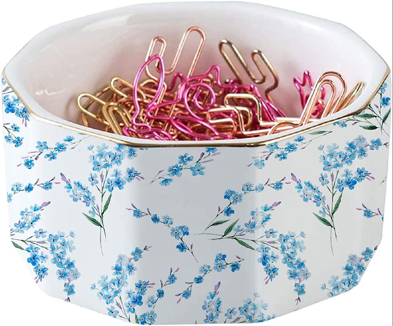 Ceramic Paper Clip Holder Gold Line Paper Clip Dispenser Organizer for