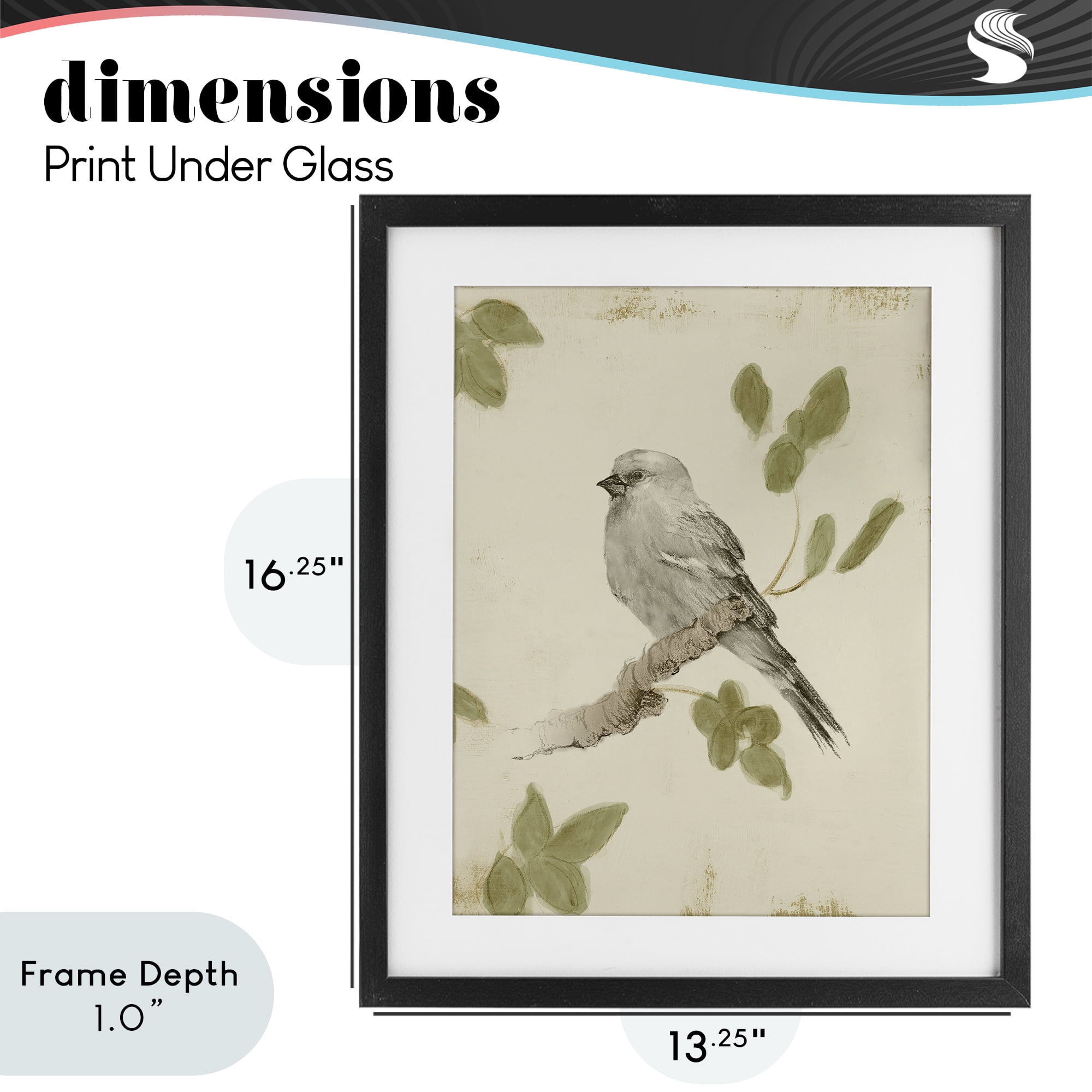 Stupell Industries Bird Scene on Neutral Black Framed Print Under Glass, design by Lanie Loreth