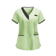 thumbnail image 3 of YOIAVAIOY Nursing Scrub Tops for Women Lightweight Housekeeping Uniforms Short Sleeve V Neck Scrubs Uniform with Pockets Green M, 3 of 7