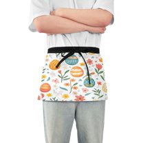 Yayeee Waist Apron with Pockets for Cooking Waterproof Half Server Aprons, Floral Easter Eggs