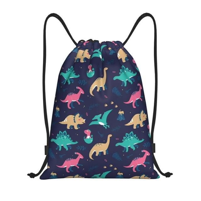 Saiise Cartoon Dinosaur Pattern Sports Drawstring Backpack - String Swim Gym Bag with Wet Proof Pocket for Women&Men-Small