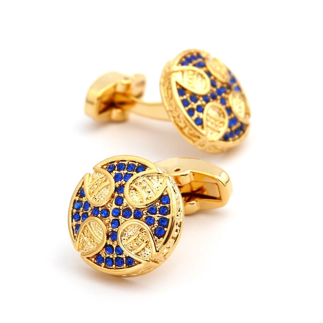 Gemelos vintage de lujo de cobre chapados en oro con circonita azul