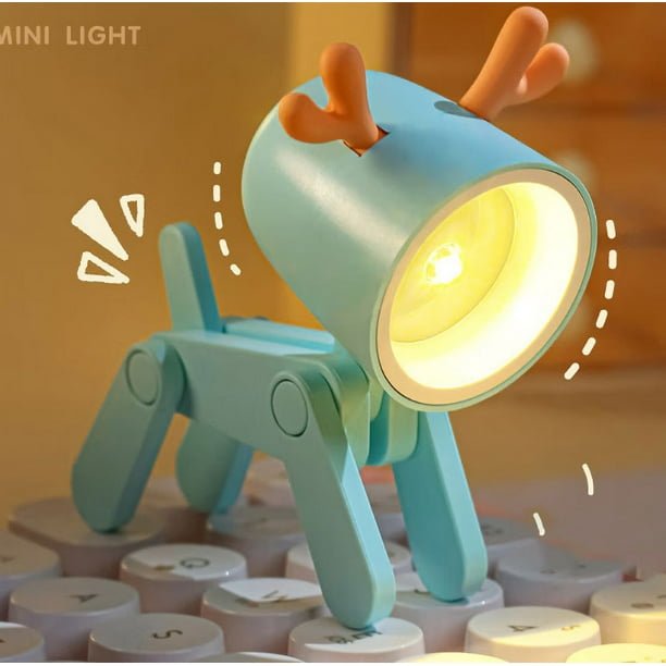 Lámpara de mesa LED verde, bonita lámpara de mesa, pequeño soporte para teléfono móvil, lámpara decorativa con ciervo, minilámpara plegable para niños, lámpara de lectura portátil, luz de noche.