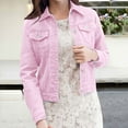 thumbnail image 2 of adviicd Women Trendy Jean Jacket Stretchy Cropped Denim Jacket Long Sleeve Button Down Denim Coat Pink, S, 2 of 4