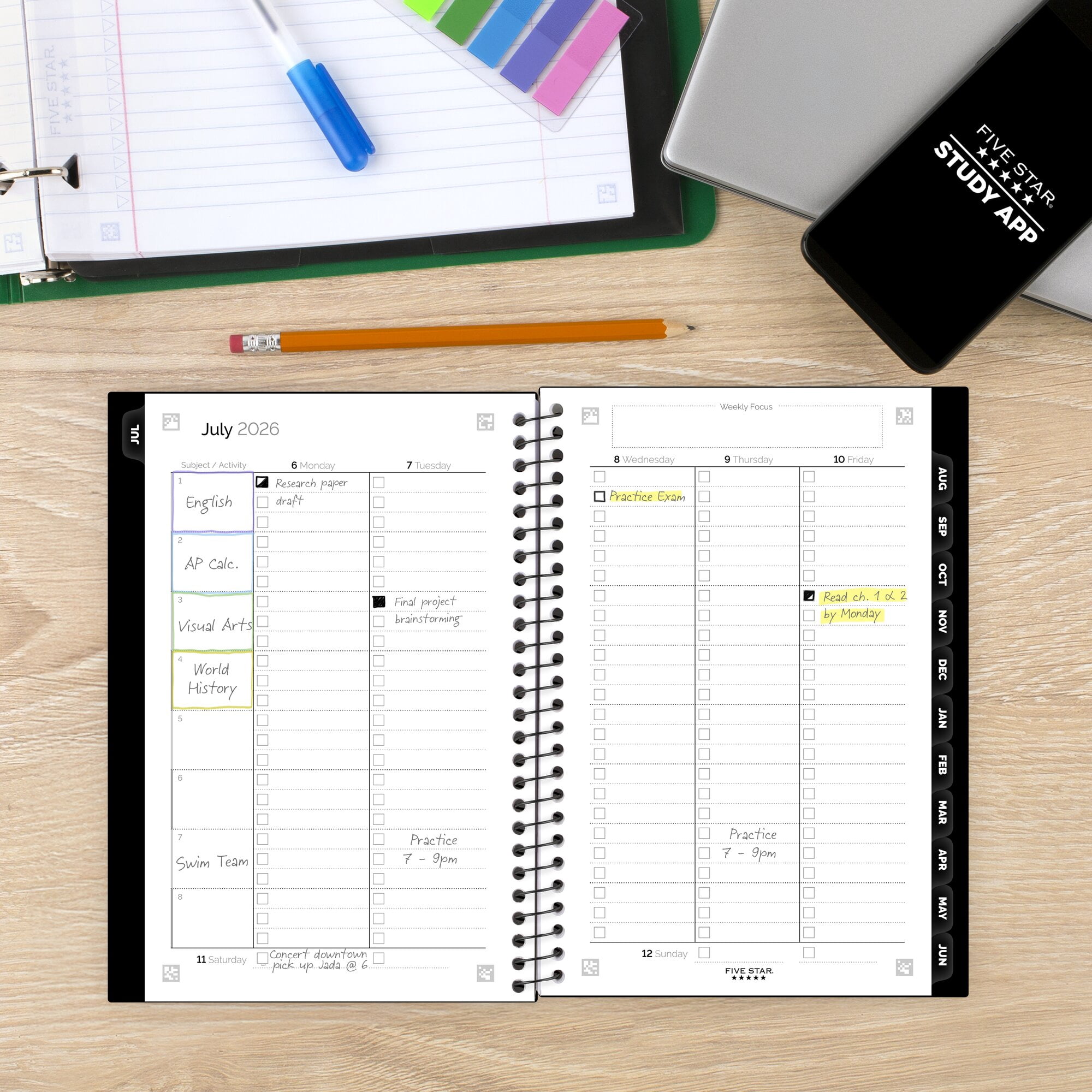 Five Star Advance Academic 2026-2027 Weekly Monthly Student Planner Plus Study