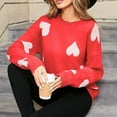 thumbnail image 4 of Womens Valentines Sweater Peach Heart Pattern Crewneck Sweater Soft Knit Long Sleeve Pullover Casual Comfortable Jumper Top Red XL, 4 of 9