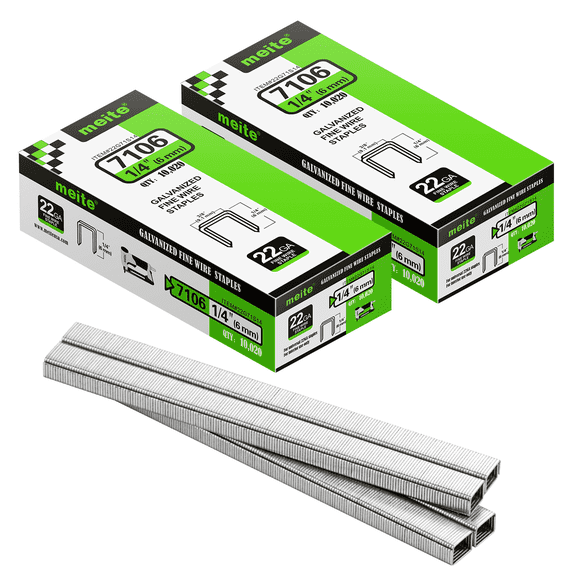 2 Boxes MEITE 22 Gauge 71 Series 3/8-Inch (9.1 mm) Crown 1/4-Inch Leg Length Galvanized Upholstery Staples (10,020 Pcs/Box)